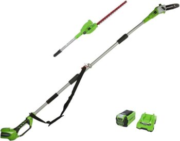 Élagueuse et Taille Haie à Batterie sur Perche 2-en-1 Greenworks G40PSHK2